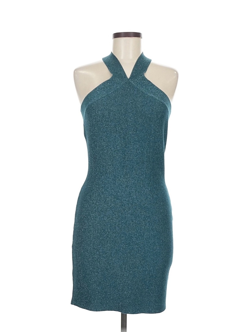 Sincerely Jules Teal Halter Knit Mini Dress